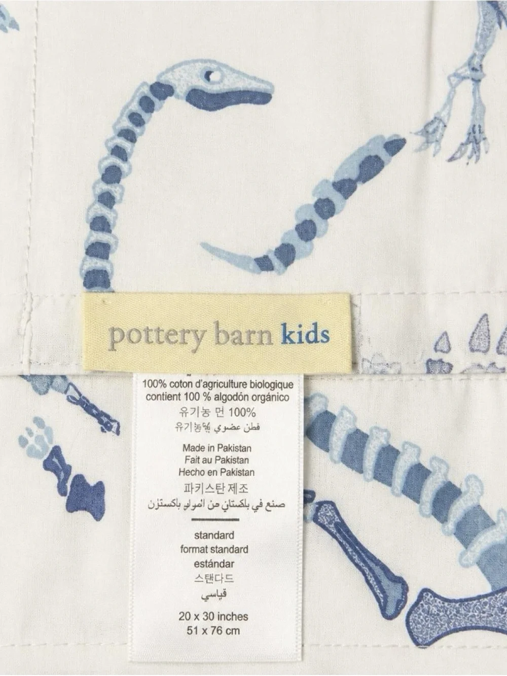 Pottery Barn Kids Dino Bones Twin Sheet Set Flat Fitted 2 Pillowcases Organic